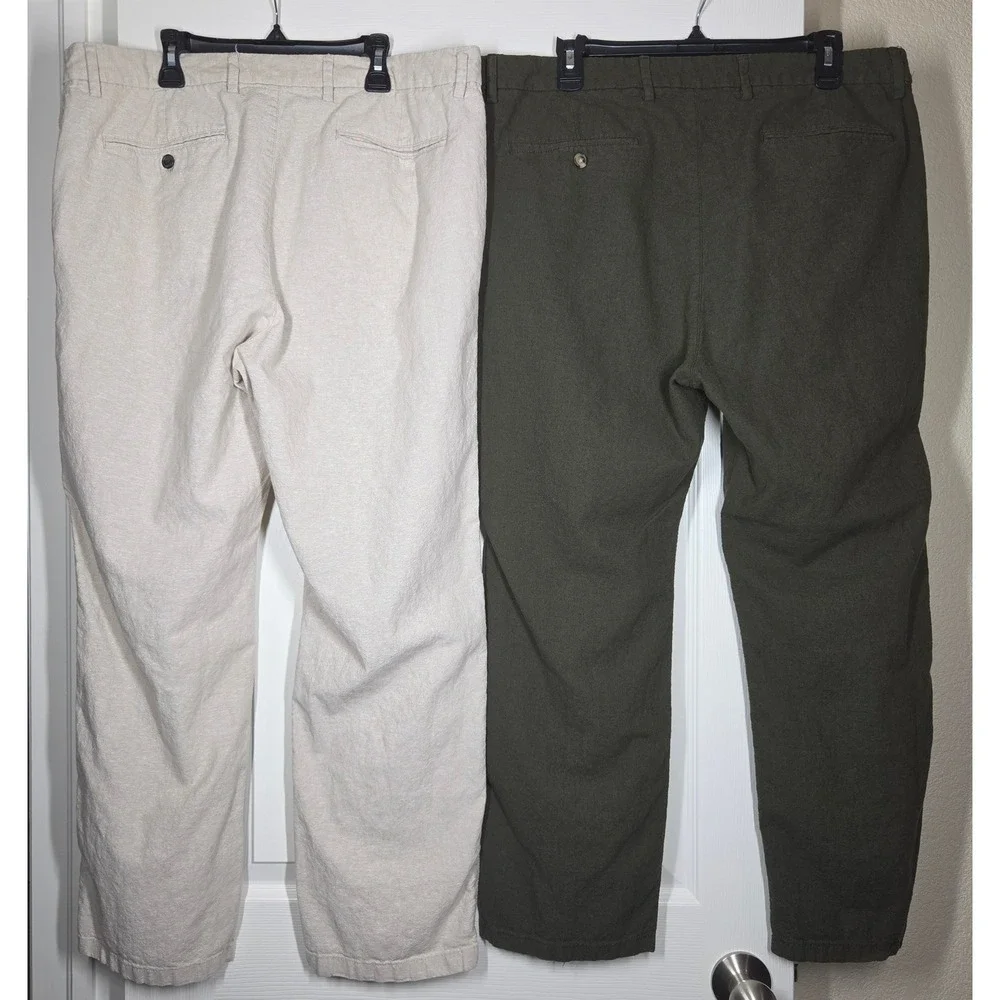 Lot of 2 Old Navy 90s Straight Linen Blend Pants Mens 38x30 Beige Heritage Green
